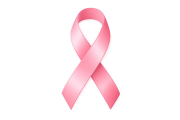 Pink ribbon symbolizing breast cancer awareness, supporting health, hope, and medical research on transparent background