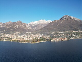 Obraz premium Aerial view of Mandello del Lario on Lake Como, Italy