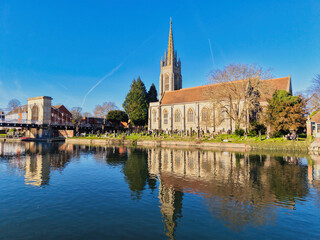 Sunny aerial capture of Marlow by the River Thames in Buckinghamshire