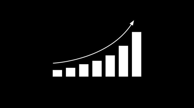 Motion animated footage. Statistics bars columns growth, arrow up. Finance, Bar graph going up, Profit concept, positive increase chart. black stick graph chart on a white background