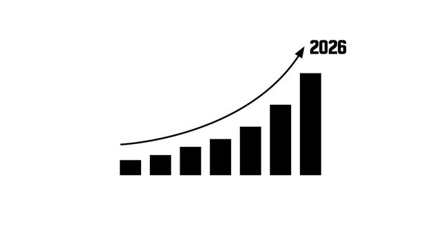 Motion animated footage. Statistics bars columns growth, arrow up. Finance, Bar graph going up, Profit concept, positive increase chart. black stick graph chart on a white background