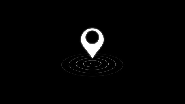 Red color location symbol. Pin symbol Indicates the location of the GPS map. Location icon or map pin simple location icon animatiom on a black background