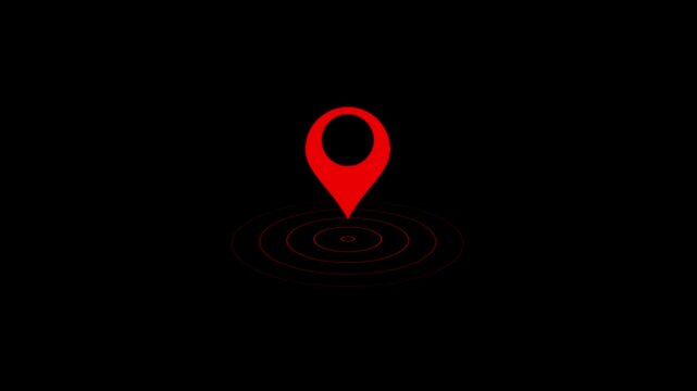 Red color location symbol. Pin symbol Indicates the location of the GPS map. Location icon or map pin simple location icon animatiom on a black background