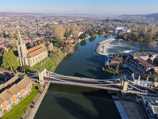 Sunny aerial capture of Marlow by the River Thames in Buckinghamshire