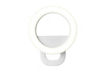 Portable clip-on selfie ring light illuminating transparent background