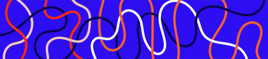 wavy lines background : Vibrant abstract design with wavy orange, pink, and white lines on a blue background. Modern, dynamic, and creative illustration perfect for graphic projects, textures, art