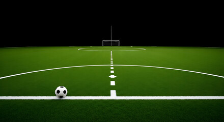 Obraz premium Soccer ball on green field with white lines and goal football sport