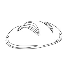 Clean bread drawing of rustic loaf, continuous line art style for minimalist design. Design elements feature classic scoring on crust,