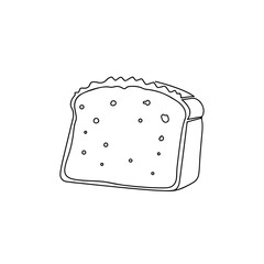 Simple sandwich drawing showing a single slice of bread with filling on white background. Minimalist sandwich outline provides clean lines, ideal for educational content or children's books.
