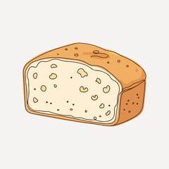 Simple bread loaf illustration with hand drawn style and textured interior crumb on a light background. Freshly baked bread loaf graphic for bakery menus, cooking blogs, and packaging.