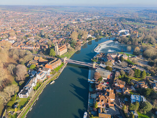 Sunny aerial capture of Marlow by the River Thames in Buckinghamshire