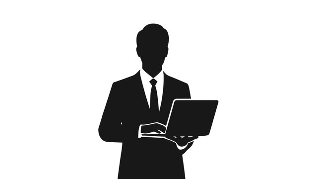 Silhouette of a businessman using a laptop. - Powered by Adobe