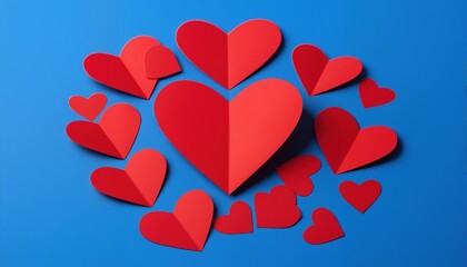 Red paper hearts on blue background
