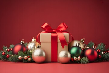 Festive Christmas Gift Box with Ornaments and Greenery 1