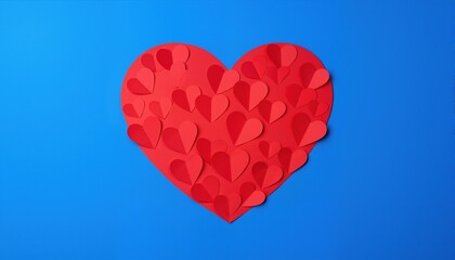 Red paper hearts on blue background
