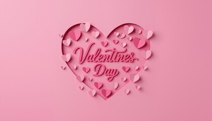 Valentines day concept card vector illustration. 3d pink paper cut and
