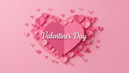 Valentines day concept card vector illustration. 3d pink paper cut and
