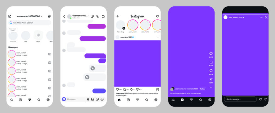 Instagram mockup. Social media mock up template. Set instagram app screen interface template on Iphone smartphone , new update instagram application for social network , Instagram post, story, reels