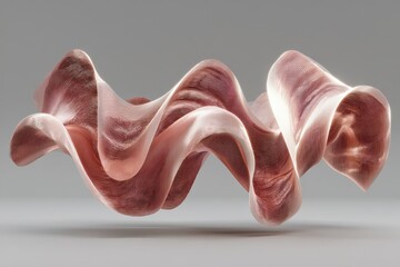 Abstract peach ribbon wave sculpture: flowing, fluid form in soft pink tones for modern art and design