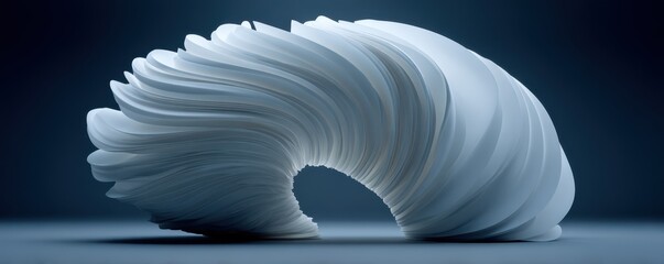 White abstract sculpture with a curved loop design, a modern minimalist form