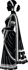 Elegant woman in traditional sari, graceful silhouette with ornate details