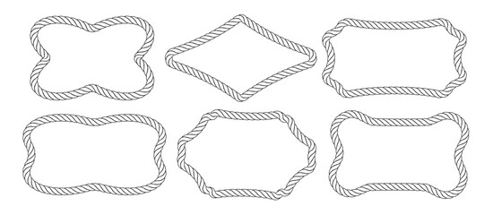 Vector rope borders and frames in circular, oval, square shapes. Nautical knot patterns ideal for logos, western lasso designs, sailor ornaments, and decorative maritime string elements.