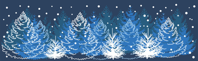 Winter background with Christmas trees