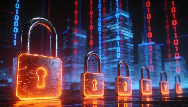 glowing digital firewall wall blocking cyber attack, cybersecurity protection concept - Powered by Adobe