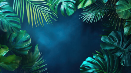 Tropical leaf background jungle foliage border green palm leaf monstera leaf pattern exotic rainforest frame lush greenery design dreamy nature backdrop botanical texture art serene jungle mood