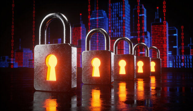 glowing digital firewall wall blocking cyber attack, cybersecurity protection concept - Powered by Adobe