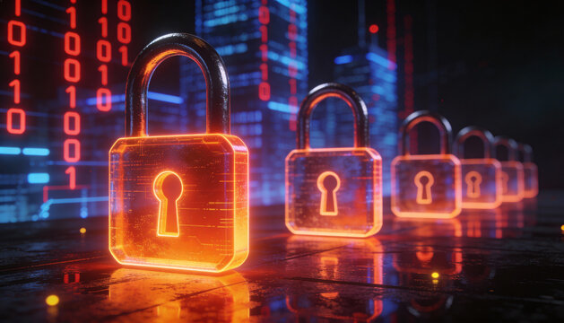 glowing digital firewall wall blocking cyber attack, cybersecurity protection concept  - Powered by Adobe