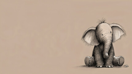 A baby elephant on a light brown background, with plenty of space to write on