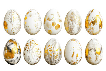 Elegant marble gold Easter eggs isolated
