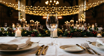 Elegant festive table setting with Christmas decorations