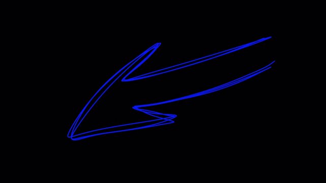 Transparent hand drawn arrow animation alpha channel. Doodle pointer overlay, scribble directional indicator for professional video editing and motion graphics.
