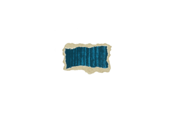 Small torn rectangle of dark teal corrugated paper with uneven beige fiber edges. Concept for texture samples and craft design