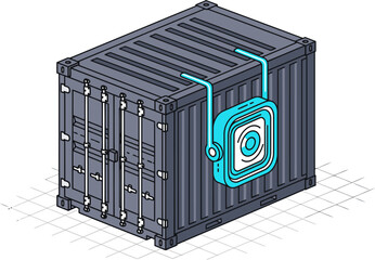 Secure container with integrated tracking device. Modern, stylized illustration showcasing safety and technology. Clean, graphic design for commercial use.