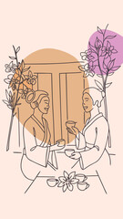 Tranquil Tea Ceremony with Blooming Flowers