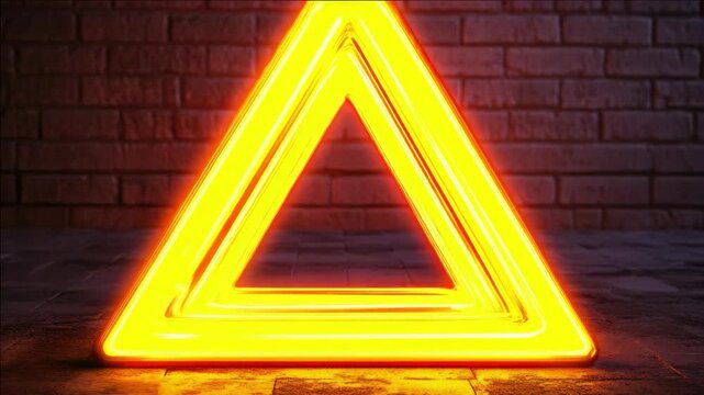 A neon sign shaped like a triangle with three panels of bright lights. The design is vibrant and modern, possibly used for advertising or as a decorative piece.