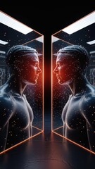 Digital Consciousness Meeting Reflection in the Neon Void