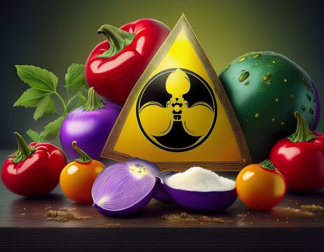 warning sign of toxic substances in food solanin residue and pesticides concept for unhealthy
