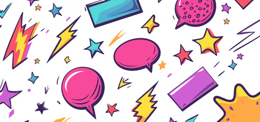 Cartoon decorative elements are woven into a seamless pattern, creating a lively, urban, teenage, and creative background