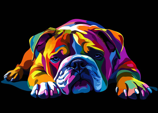 WPAP style is used to portray a colorful Bordeaux dog with a cool isolated pop art background