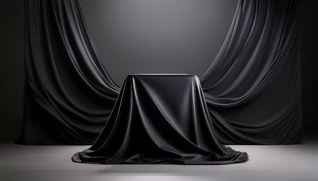a black cloth draped over a pedestal