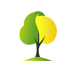 Minimalist Tree with Green and Yellow Foliage Representing Seasonal Change and Growth on Transparent Background