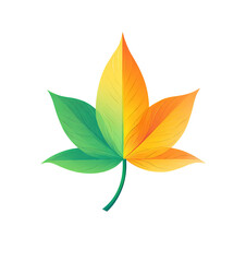 Five-Lobed Leaf Showing Seasonal Color Transition from Green to Yellow and Orange on Transparent Background