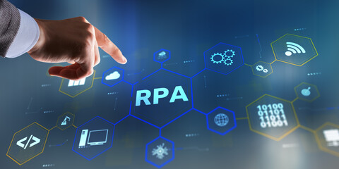 Plakat Robotic Process Automation technology streamlining business workflows with AI-powered efficiency