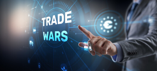 International trade wars with economic sanctions and tariff barriers affecting global markets