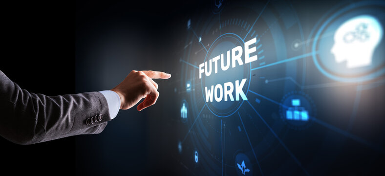 Future work environment with advanced technology and remote collaboration tools for modern professionals - Powered by Adobe