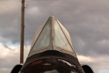 The windscreen of a supersonic jet fighter
